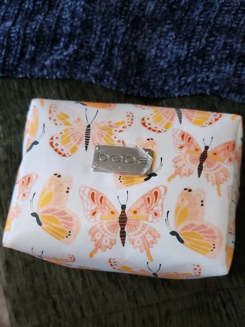 bebe Cosmetic Bag Butterfly Pattern  - Pink & Orange New W/2 Travel Bottles.